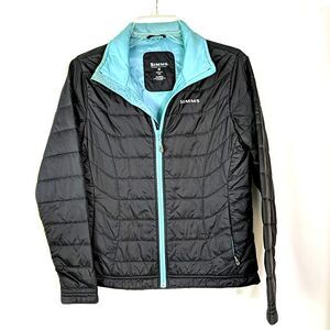 Simms Fishing Products Quilted Jacket Coat Black Turquoise Blue Women Size XS